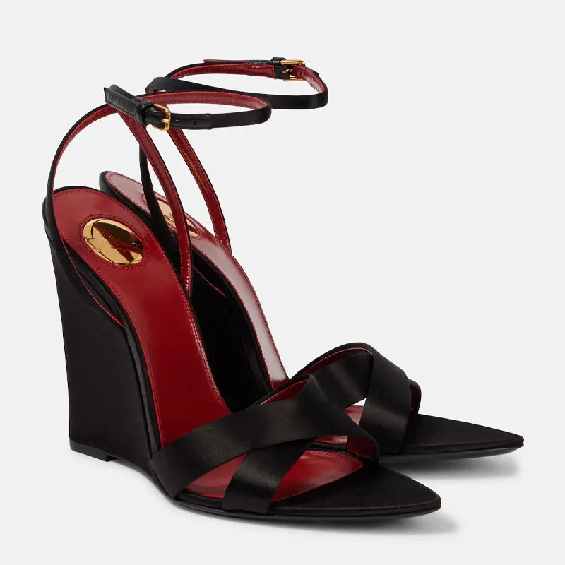 

Pointed Metal Wedge Slippers Versatile Sexy Open-Toe High-Heeled Sandals Buckled Women Shoes Sandalias Mujer Verano