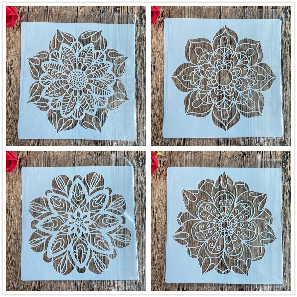 4pcs/set 20 *20 cm diy craft mandala mold for painting stencils stamped photo album embossed paper card on wood, fabric, wall