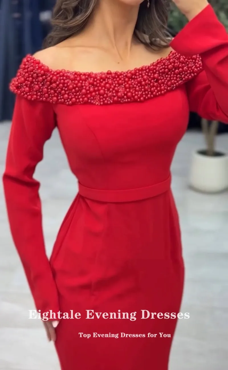 Suknia wieczorowa Eightale w stylu arabskim, dekolt okrągły, suknia balowa, szyta na miarę, długie rękawy, zdobiona koralikami, muzułmańska suknia ślubna typu syrena na przyjęcie.