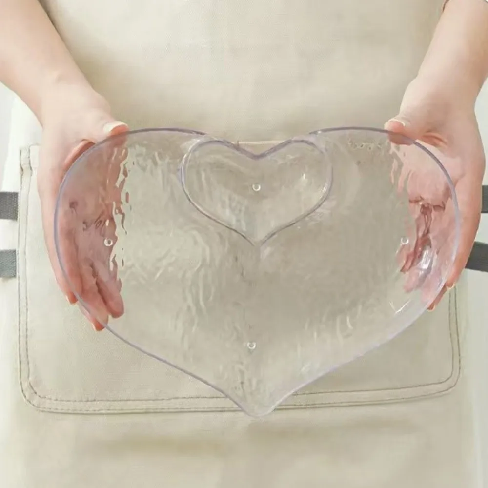 Light Luxury Heart-shaped Dumpling Plate PET Transparent Snack Plate Wave Texture Multifunctional Dipping Dish Salad Plate