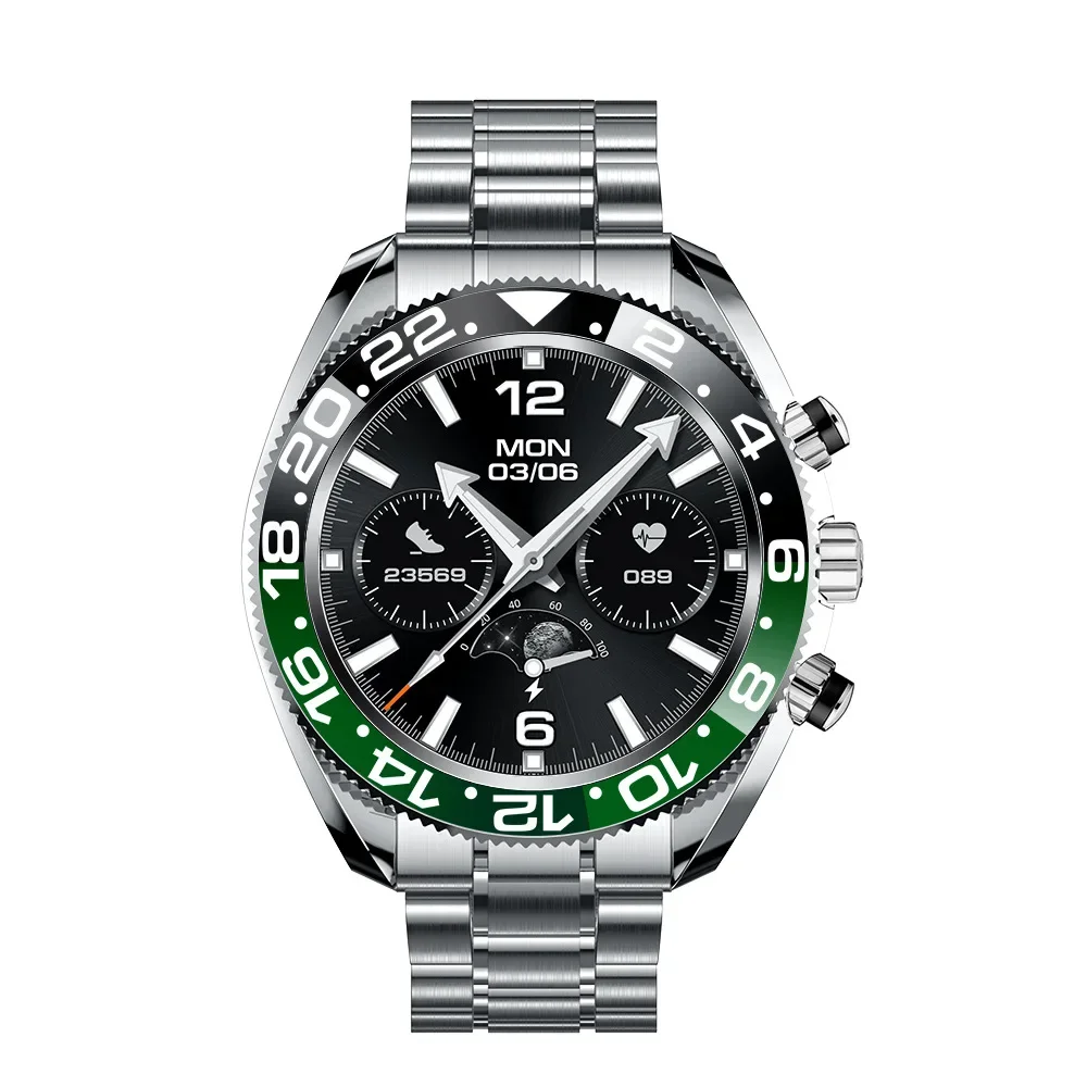 

AW35 Smartwatch Men Green Water Ghost Watch 1.28 Inch HD Round Screen Dual Color Bezels 300+Watchfaces Bluetooth Call Wristwatch