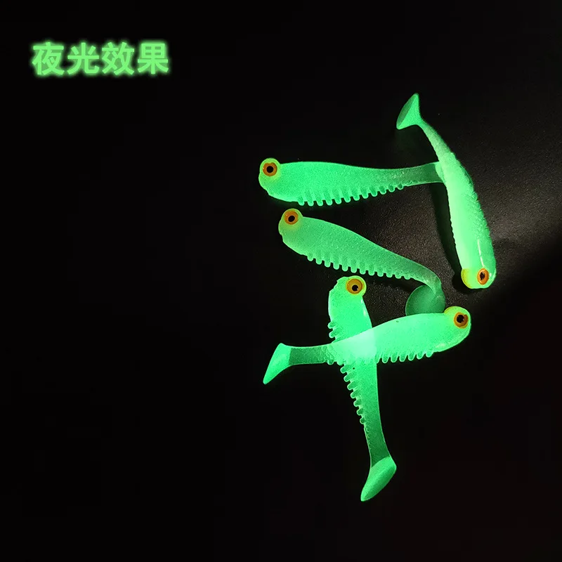 5 قطع من لو يا الطعم الناعم 5 سنتيمتر 1.3 جرام ضوء الليل الطعم محاكاة t-الذيل الأسماك الصغيرة المحاكاة لينة وهمية الطعم معدات صيد الأسماك #4