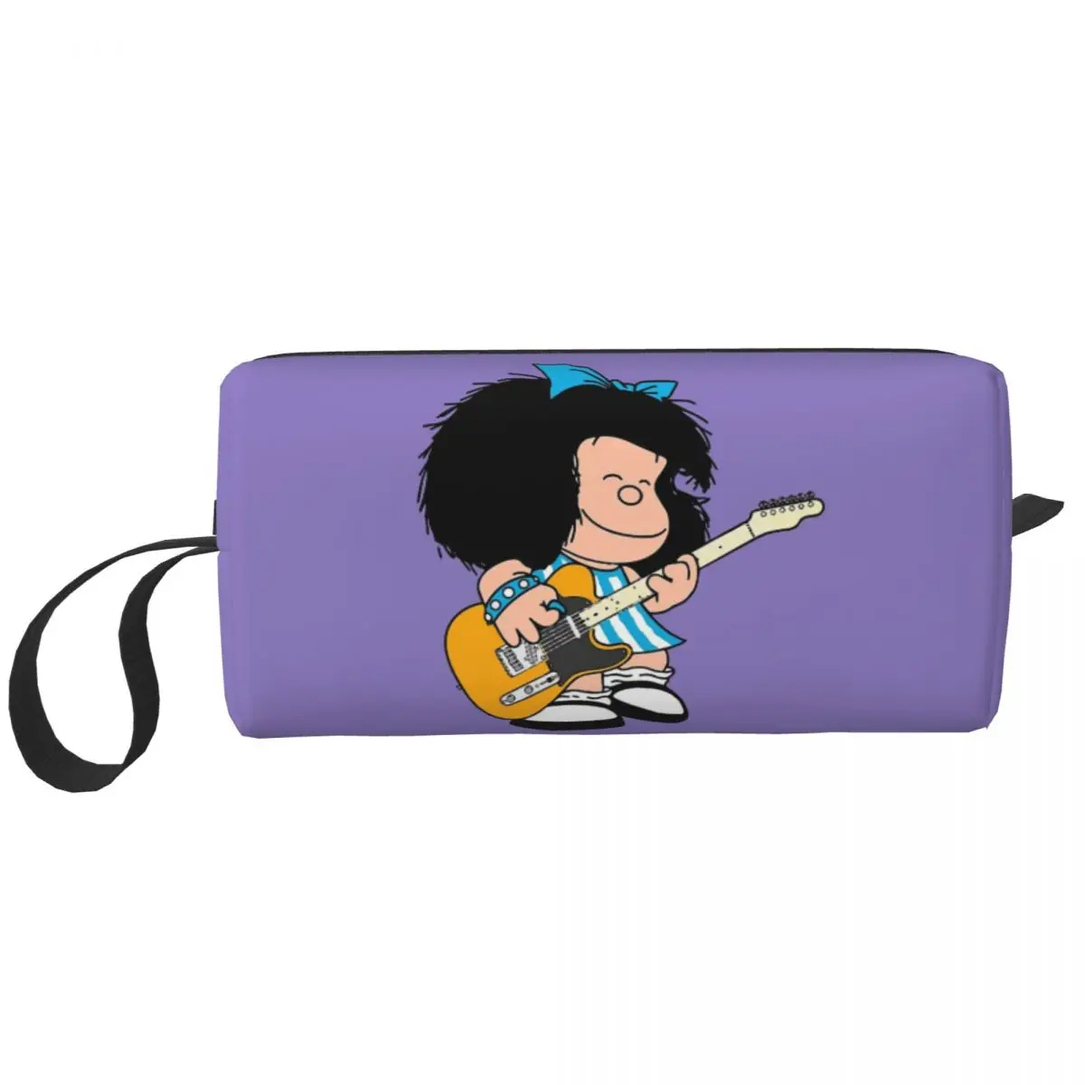 Mafalda Playing Her Guitar Large Makeup Bag Zipper Pouch Travel Cosmetic Bags Kawaii Cartoon Organizer for Women