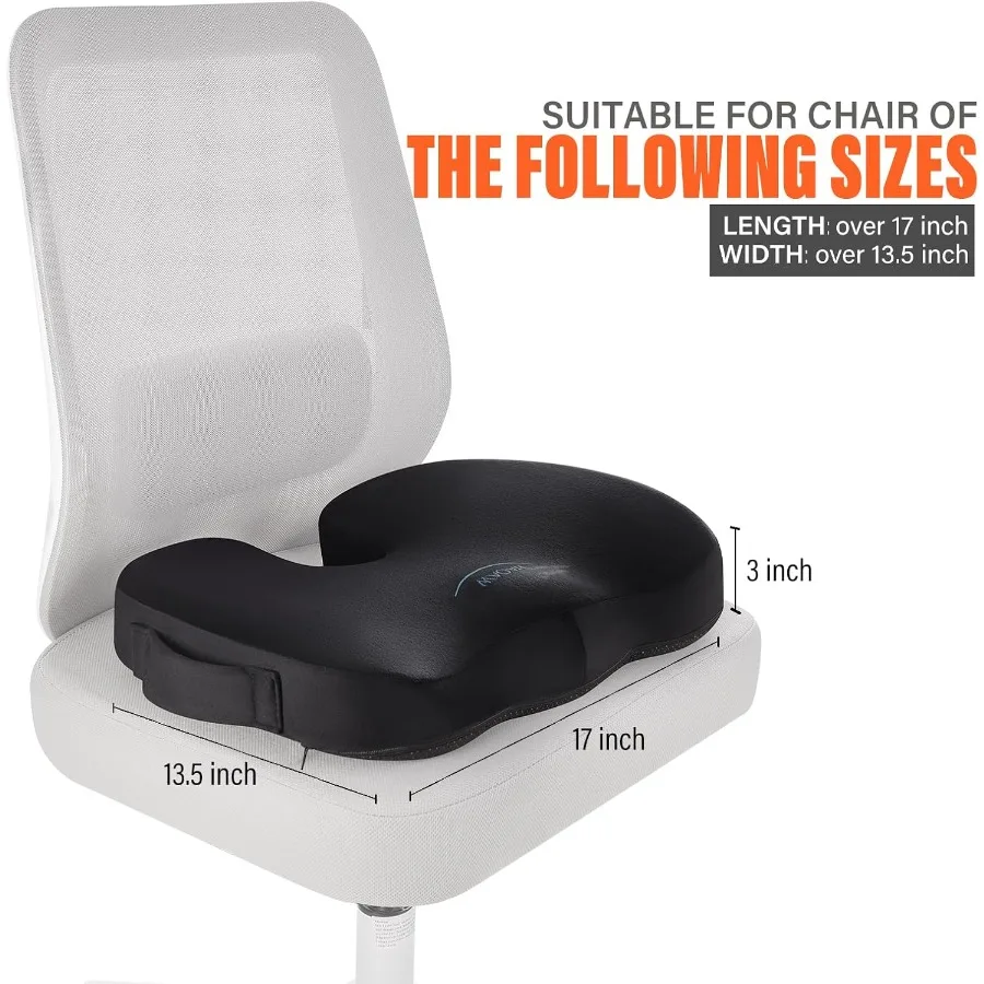 Cojín de asiento de espuma viscoelástica para uso en oficina y automóvil, almohada ergonómica para sentarse durante mucho tiempo, diseñado para aliviar el cóctel y el coxis