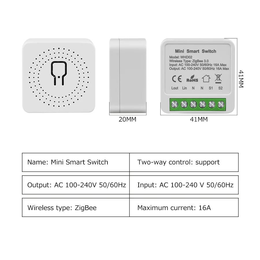 Mini Tuya WiFi Smart Switch Zigbee Switch Module 16A 2-way Control Smart Home Breaker Smart Life Alexa Google Home Voice control