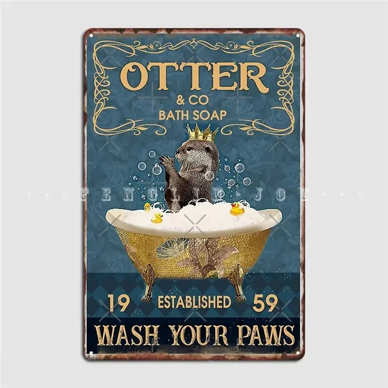 Otters And Co Bath Soap Wash Your Paws Metal Sign Wall Mural Pub Garage Classic Garage Decoration Tin Sign Poster