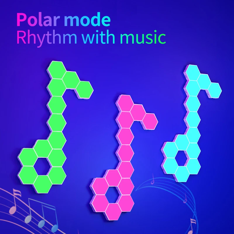 Imagem -06 - Rgb Lâmpada de Parede Hexagonal Inteligente Mudança de Cor Luz Noturna Ambiente Forma Dyi Música Ritmo App Controle para Sala de Jogos Quarto