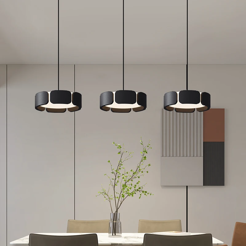 

Modern Black /White Metal LED Chandelier Minimalist Nordic Interior Pendant Lights Dining Table Counter Salon Decor Hanging Lamp