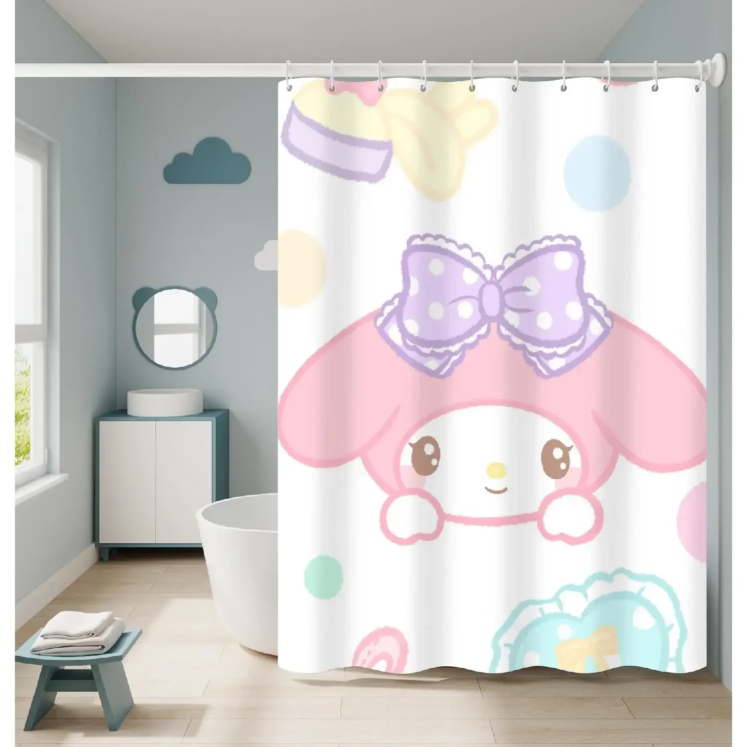 

Sanrios Mymelody Cinnamoroll Kuromi Kawaii Мультфильм занавески для душа водонепроницаемые плесени экран для ванной с крючками аниме домашний декор