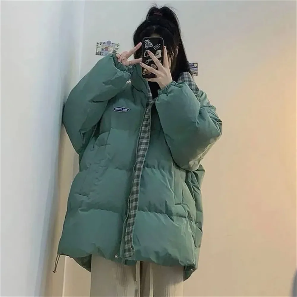 

Winter Coat Checkerboard Winter Clothes Women Fashion Vintage Bread Clothes Design Women Loose Thick Padded Jacket Women Tops