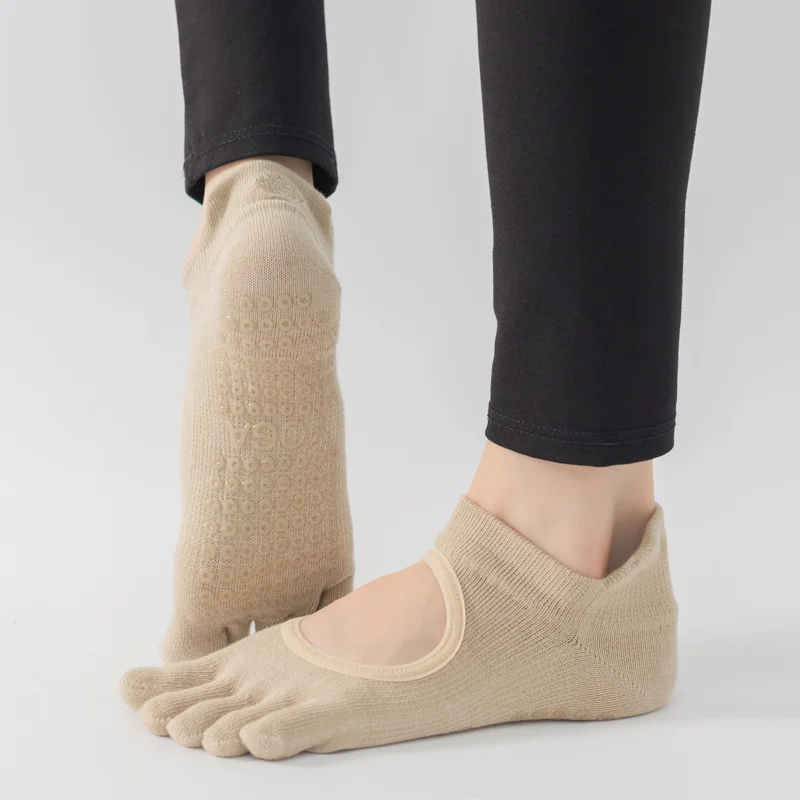 Ladies Breathable Yoga Socks with Grips Non-Slip Five Finger Pilates Socks for Women Backless Ballet Dance Fitness Toe Socks