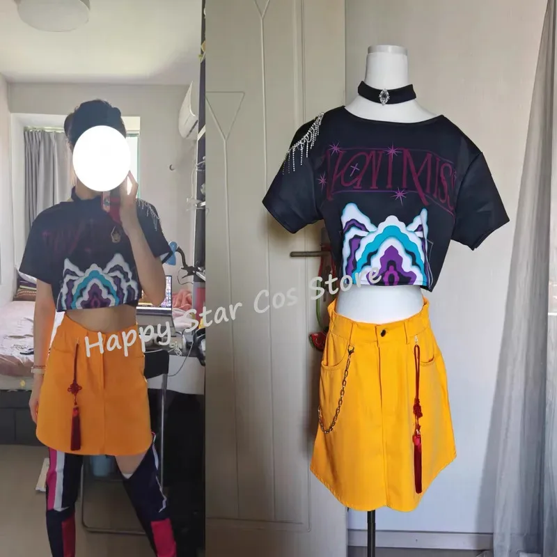 qa156Mira Косплей Костюм красный Парик Топ Юбка Серьги Униформа Хэллоуин Вечеринка для Женщин Девочек Карнавал