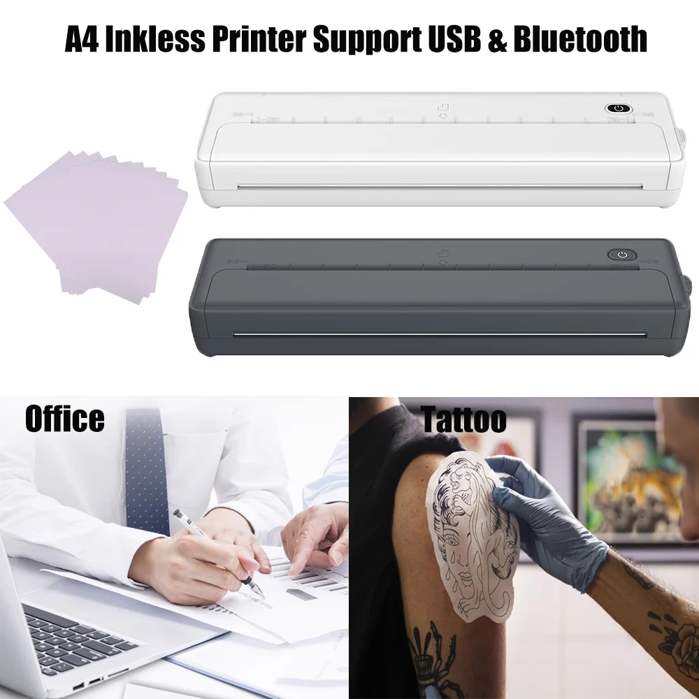 

A4 Thermal Printer For Tattoo/Office/Study Connect USB & Bluetooth Tattoo Transfer Machine Include 10pcs A4 Paper No Ink Needed