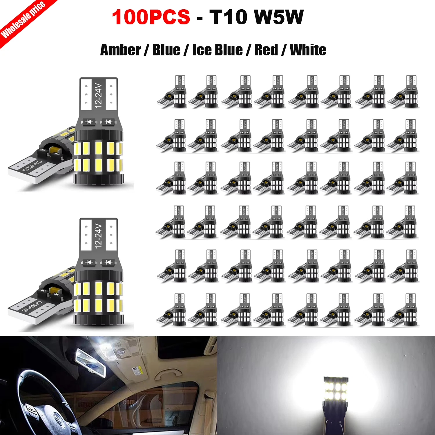 100x T10 W5W LED Parking Light Bulbs Powerful Dustproof Shockproof For Volvo XC60 XC90 For JETTA Polo Golf Kia Sportage Ceed Rio