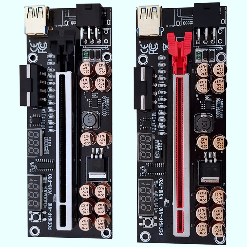 VER018 PRO PCI-e Riser Card ، كابل USB ، 018 Plus ، موسع PCI Express 1X إلى 16X ، محول PCIe لتعدين BTC ، أحمر