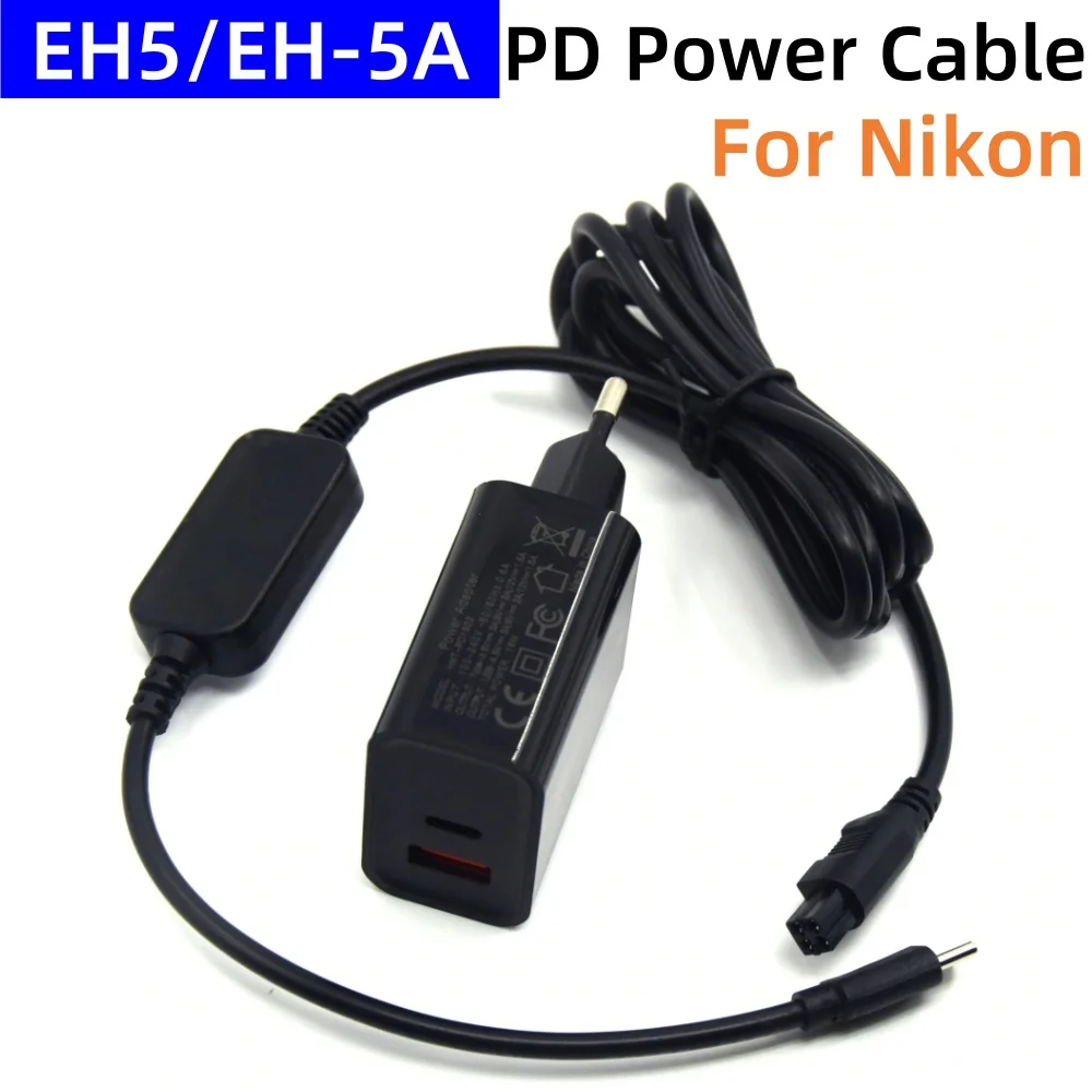 

EH-5A EH5 USB Type C Power Cable+PD 3.0 Charger for Nikon EP-5 EP-5A EP-5C D700 D300s D100 D90 D80 D70 Camera