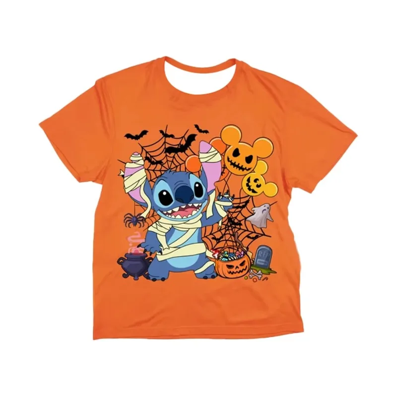 

MINISO Stitch and Angel Halloween 3D Printed Pattern T-shirt Halloween Couple Casual Comfortable Breathable Short-sleeved Top