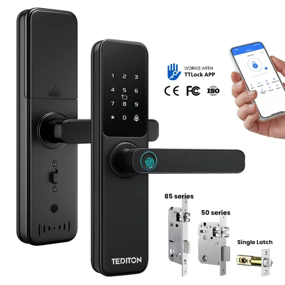 

Биометрическое приложение для отпечатков пальцев из алюминиевого сплава Tediton, цифровой замок для деревянной двери для умного дома, отеля, квартирной двери, умные замки