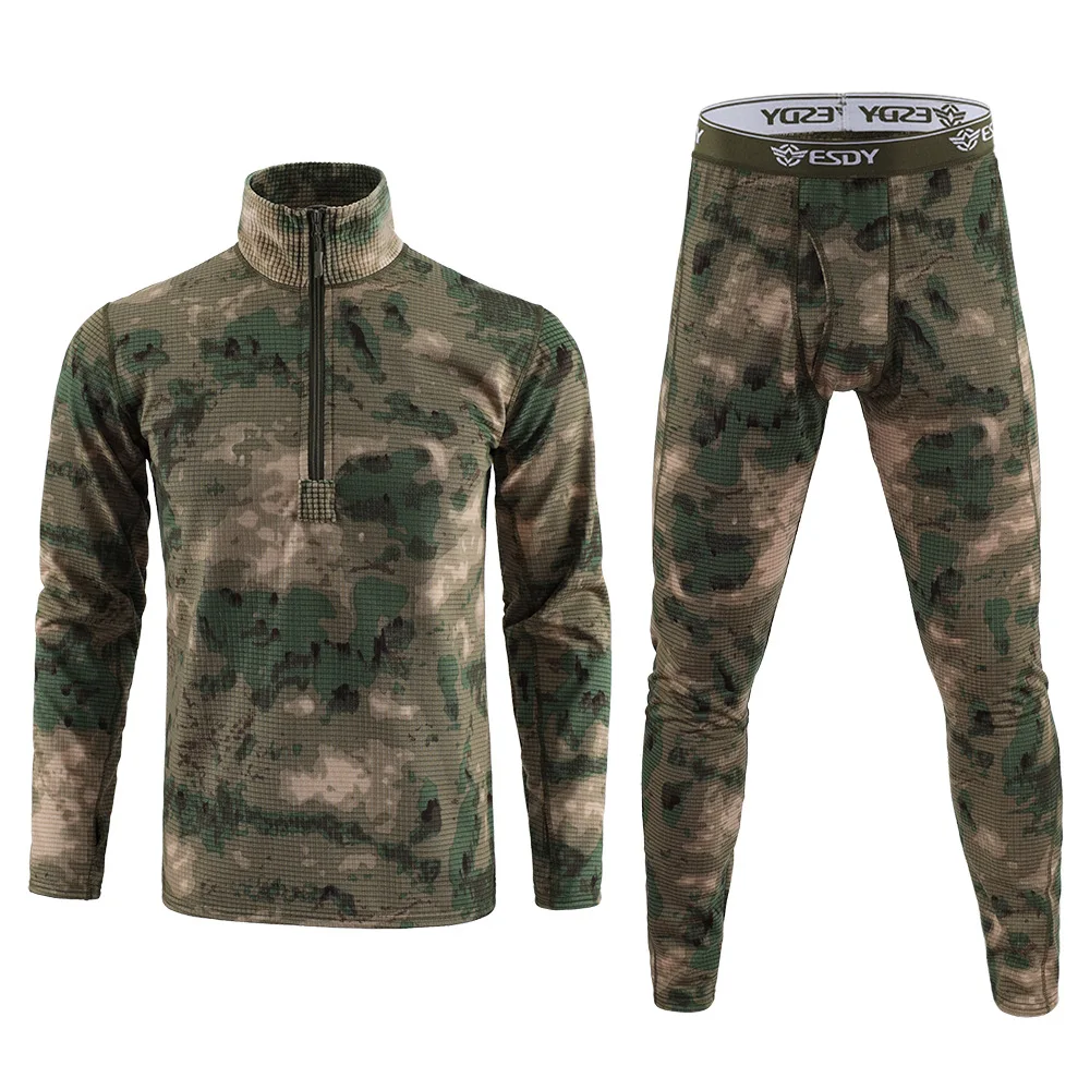 Camouflage Men\'s Thermal Underwear Set Winter Thermal Wear Outdoor Sports Outdoor Thermal Wear Hiking Base Layer A2F154