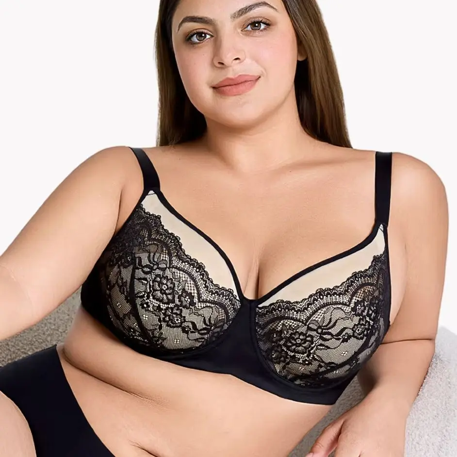 2026 New Women's Lace Bra Lightly Padded Push Up Underwire Beautiful Sexy Bras Mesh Thin Large Size Bras Minimizer