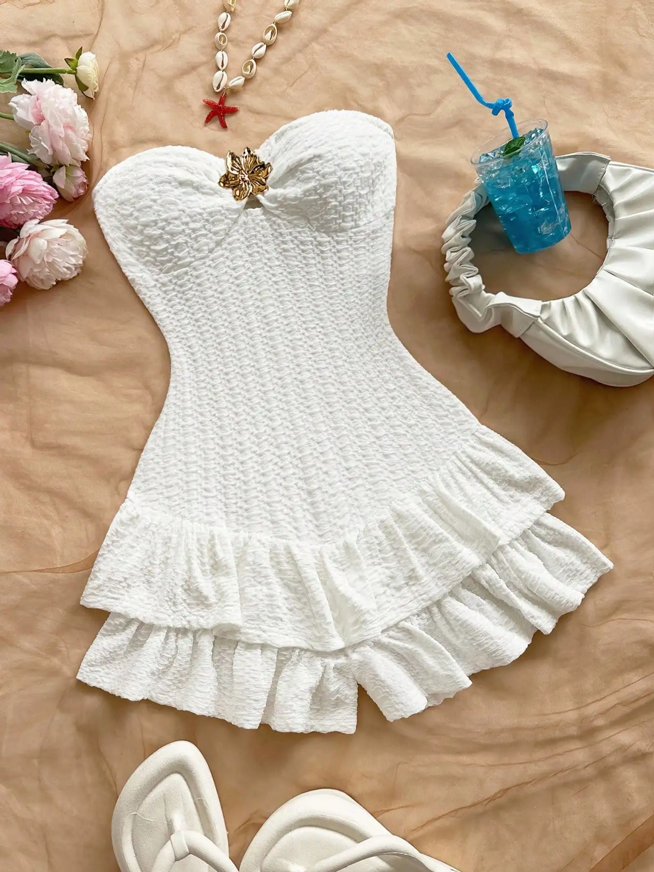 

Women's Solid-Color Textured Fabric Jumpsuit with Metallic Accents