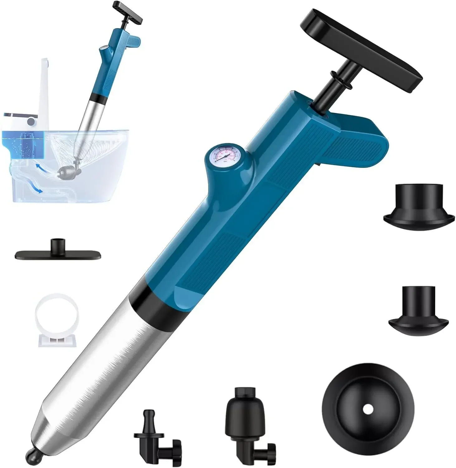 Pipe Cleaning Tool Set, High Pressure Plunger, Bathroom, Toilet, Kitchen Sink, Drain, Blockage Reliever