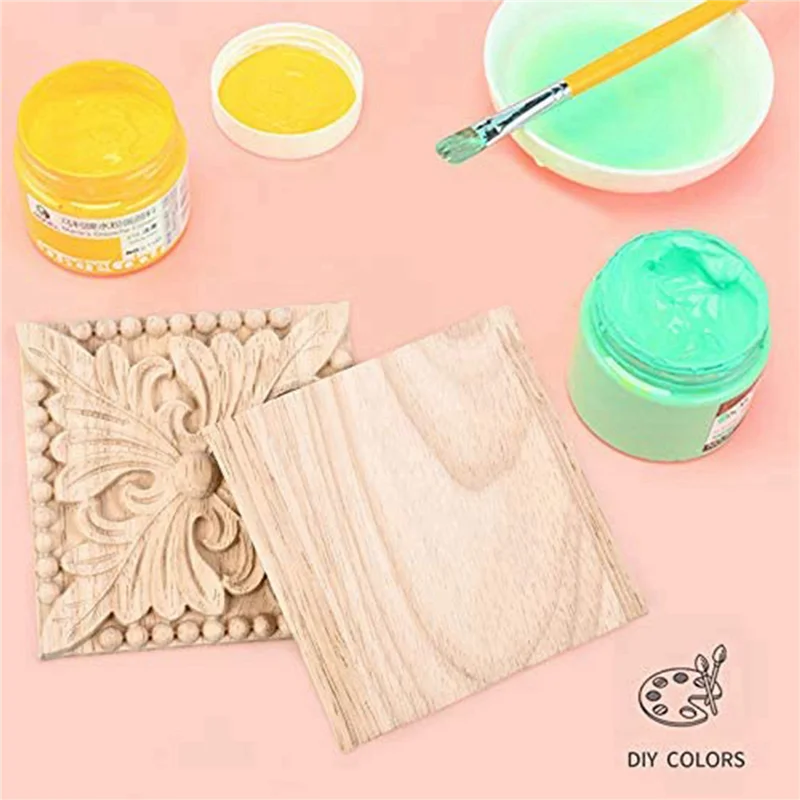 ABLG 6 Pack Wood Carved Applique Onlay Square Carving Decal Unpainted Flower Door Cabinet Furniture Decoration 3.94X3.94Inch