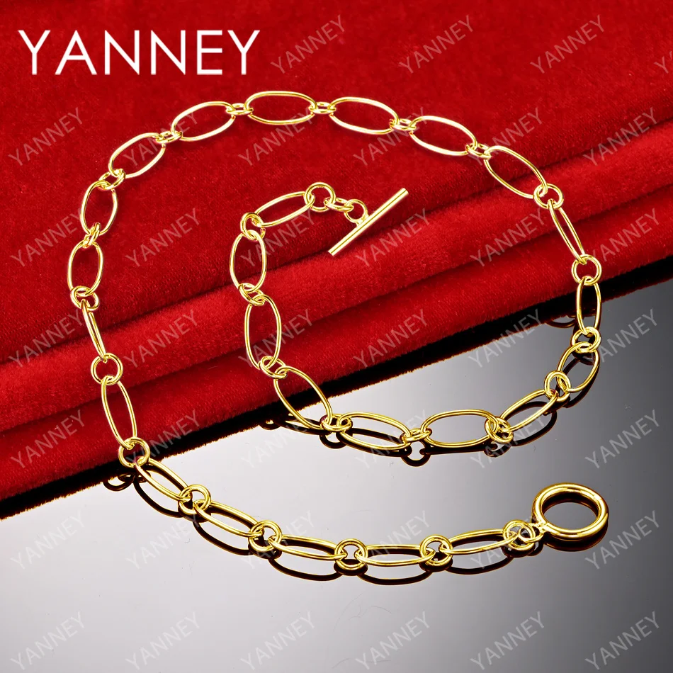 Charm 18K Gold 18 Inches Fine Simple Chain Necklace For Women Men Fashion Wedding Party Favor Jewelry Accessories