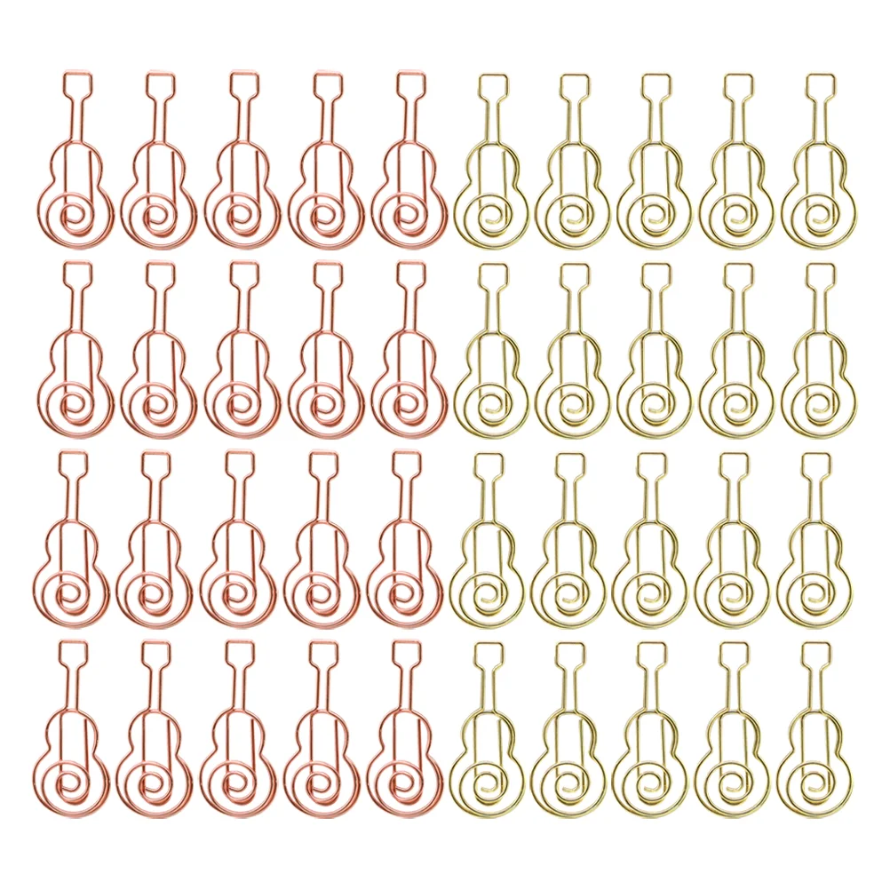 

40 Pcs Guitar Paper Clip Clips Decorative Office Fancy Music Themed Metal Bookmark Clamps Student Document Organizing