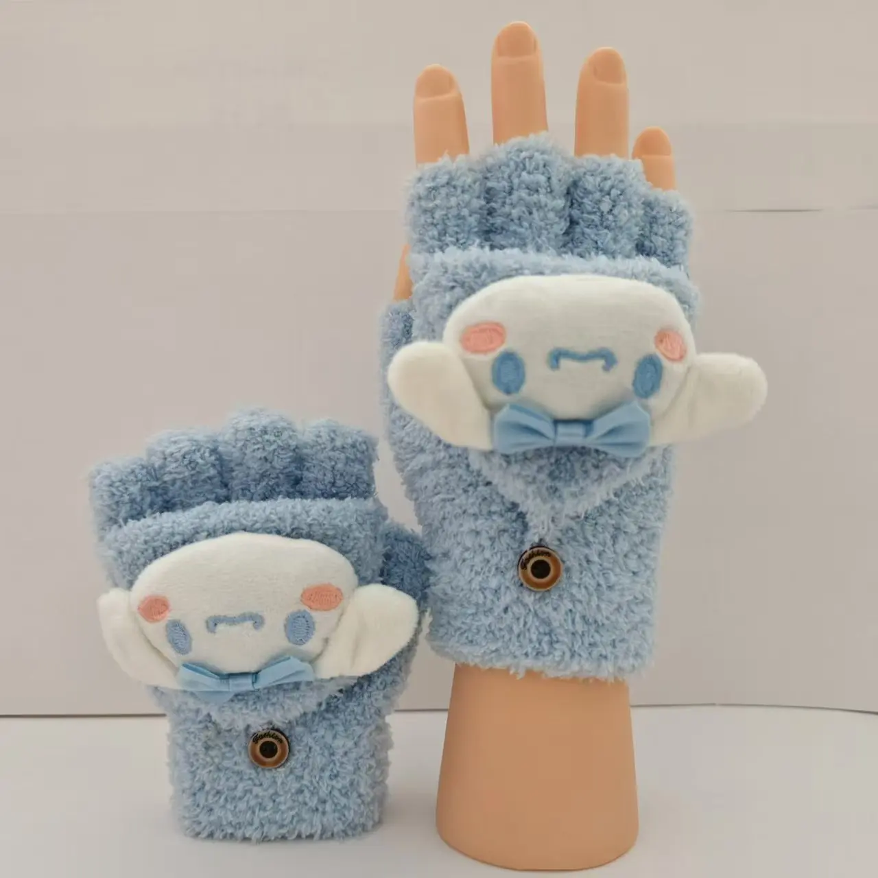 Sanrio Cinnamoroll Melody Kuromi Golves Women Kawaii Cartoon Warm Flap Open Half Finger Hello Kitty Y2k Knitted Coldproof Gloves