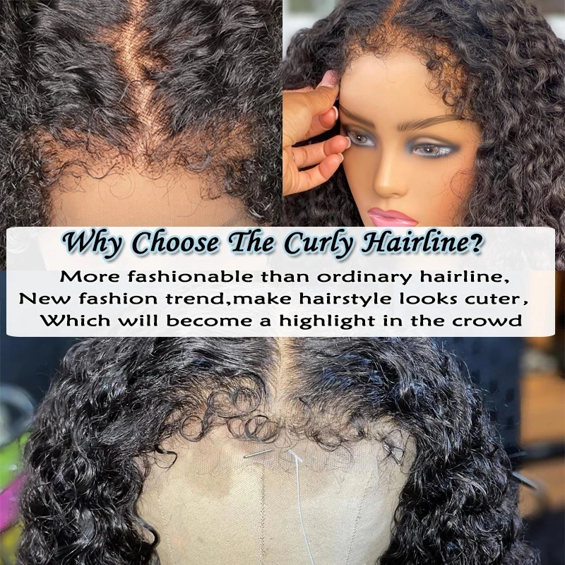 34in 250% Curly Baby Hair Wig 13x6 HD Lace Front Human Hair Wigs Kinky Curly Pre plucked 4x4 HD Closure Wig For Women Water Wave