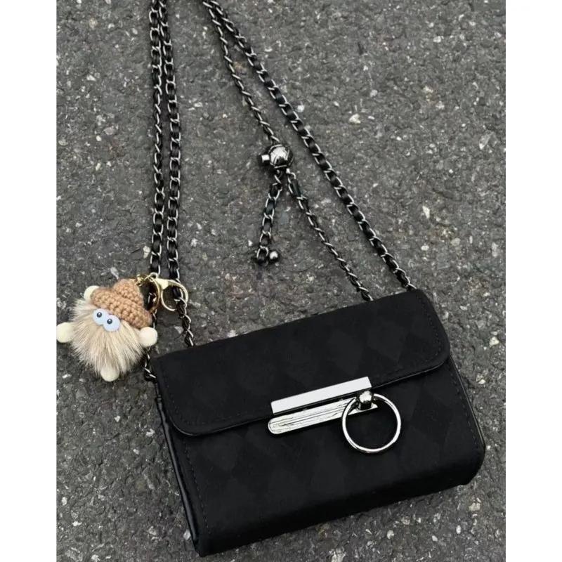 JIAERDI Retro Black Shoulder Bags Women Vintage Velvet Chain Square Bag Handbag Ladies Versatile High Street Messenger Bag New