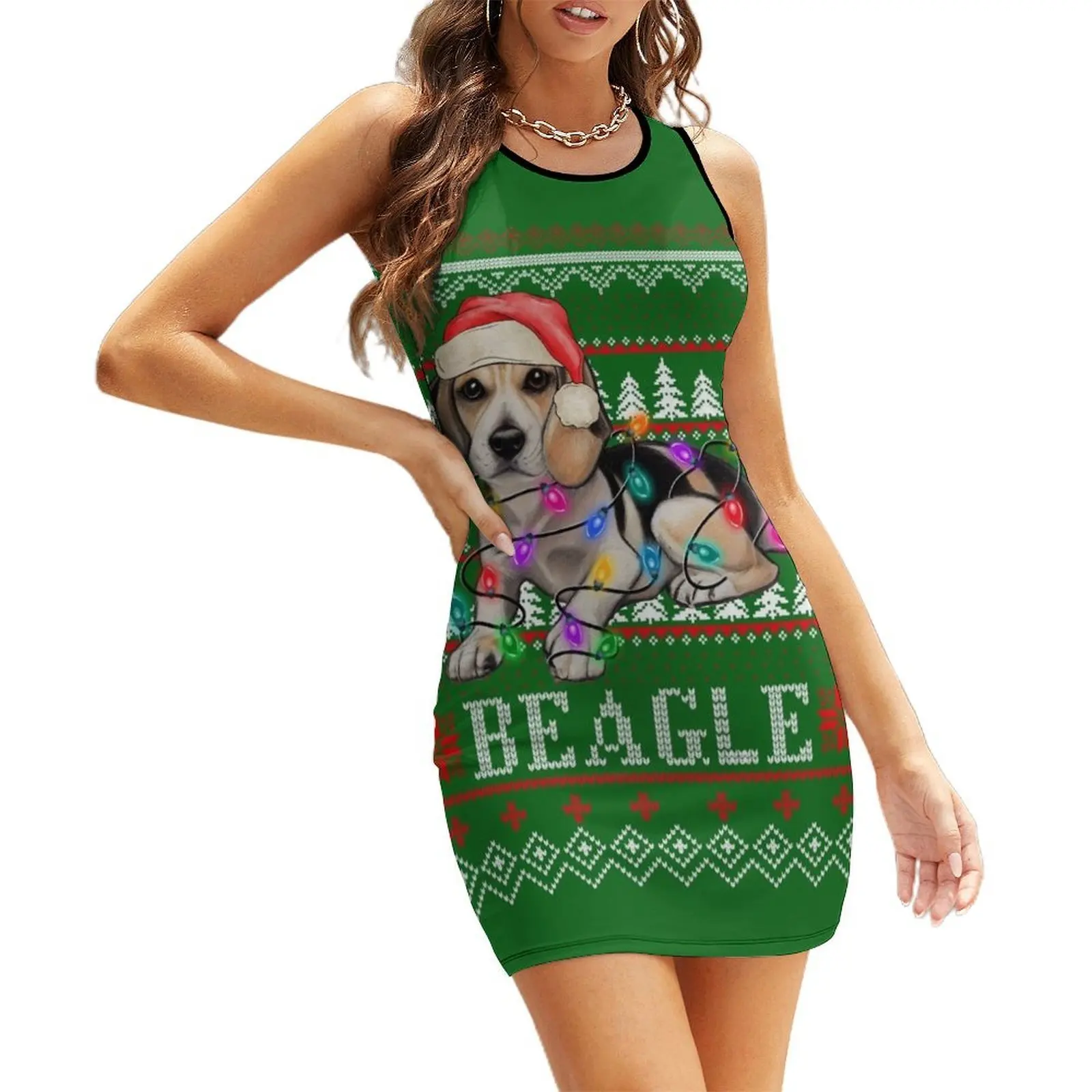 

Beagle ugly christmas sweater - Beagle Dog lover xmas ugly pajama - Beagle Dog through the snow Sleeveless Sundress