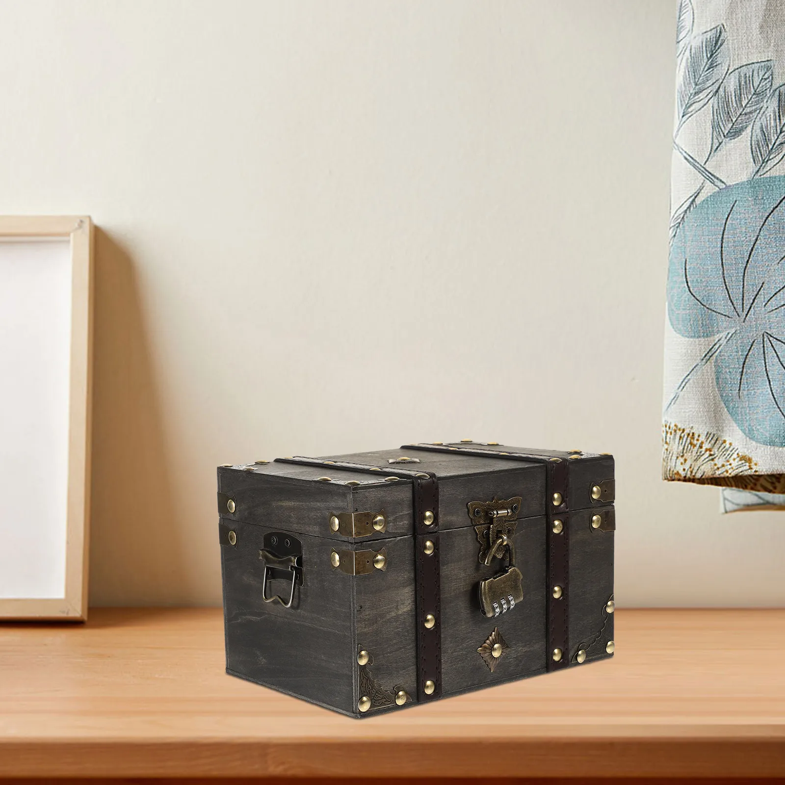 

Wooden Storage Box with Lock Pirate Treasure Chest Green Small Size Retro Jewelry Container Document Book Holder