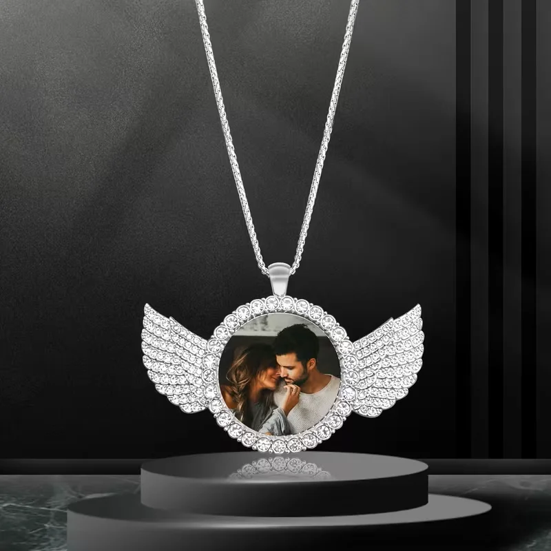 Personalised Custom Image Wing Necklace, Commemorative Gift, Suitable for Boyfriend's Gift, Girlfriend's Gift, Father's Day Gift