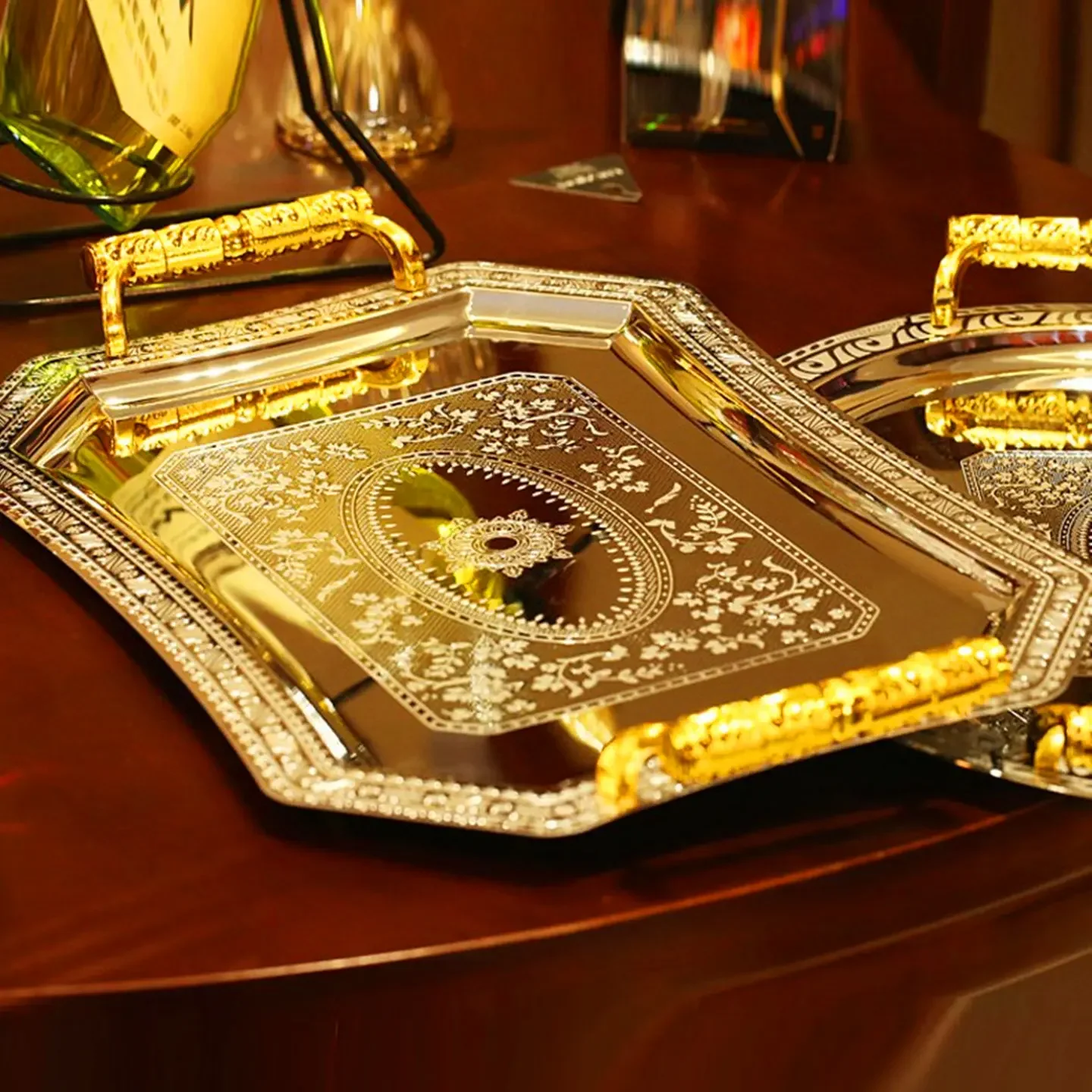European stainless steel wine set tray rectangular household water cup tea tray