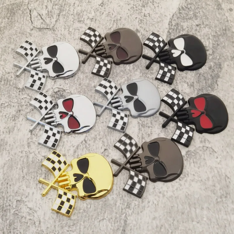

Hot Sale Skull & Checkered Flag Car Emblem,3D Heavy Duty Racing Badge Sticker for Truck,SUV,Motorcycle,F150,Tailgate & Fender