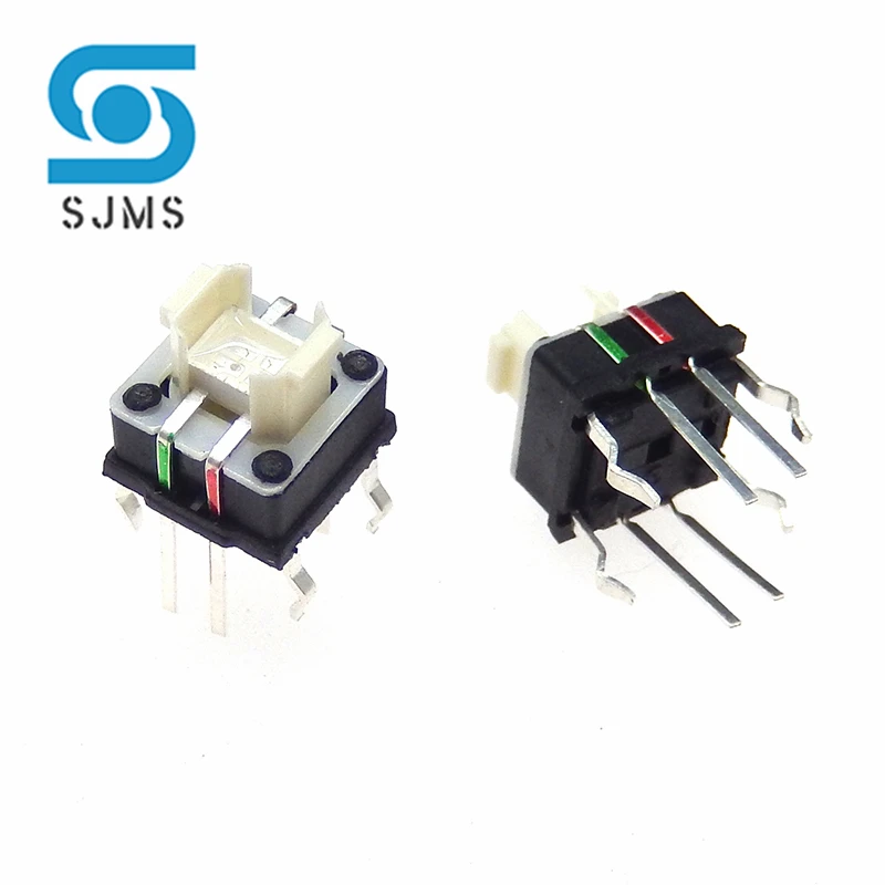 1Pcs 6.4*7.2*7mm DIP 8Pin With Light LED Through Hole Reset Micro Push Button Tactile Momentary Switch With LED Red Green Light