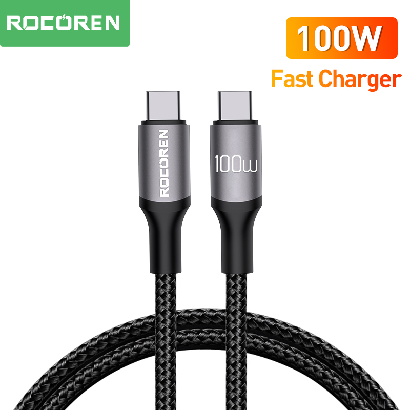  Rocoren 100W USB Type C To USB C Cable USB-C PD Fast Charging Charger Wire Cord For Macbook Samsung Xiaomi Type-C USBC Cable 5A 