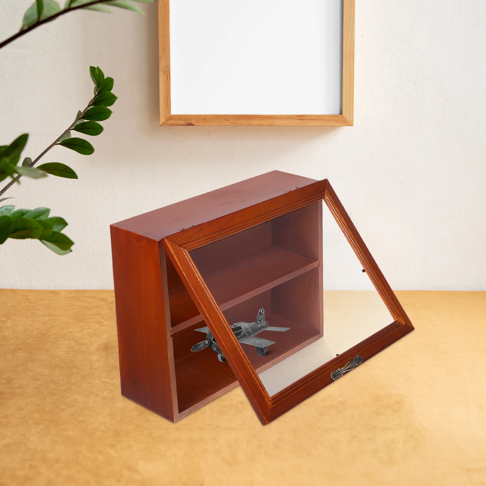 

Solid Wood Flip Storage Cabinet Display Rack Desktop ganizer Figures Showcase Stand Toy Collection Home Decor Retro Style Small