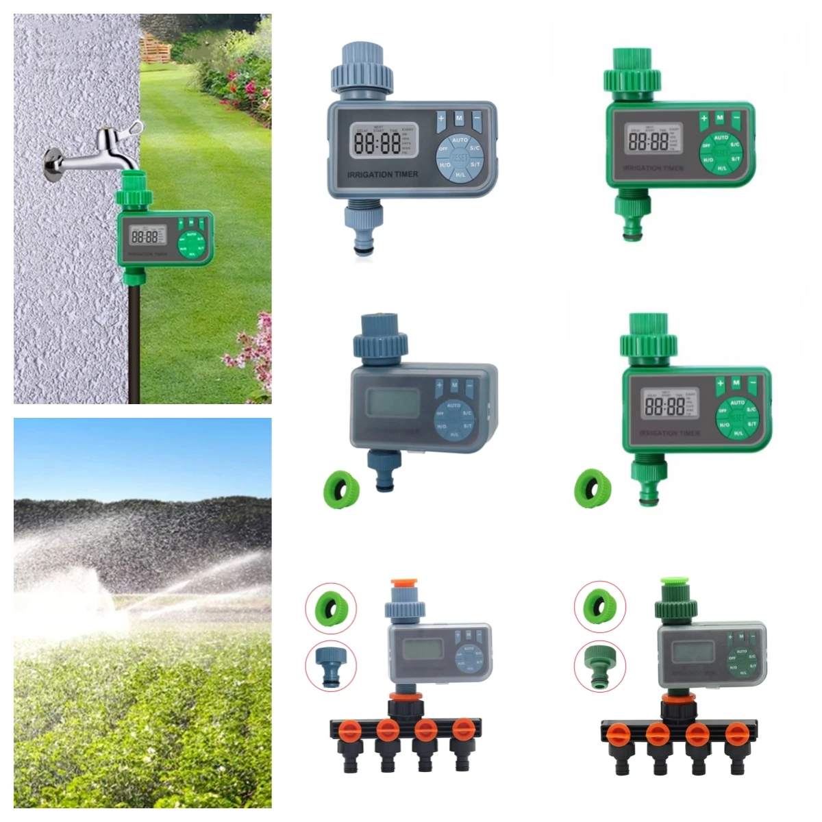Rainproof Electronic Dial Knob Water Timer Kit 4-way Splitter Automatic LCD Screen Outdoor Garden Irrigation Controller 1 Set