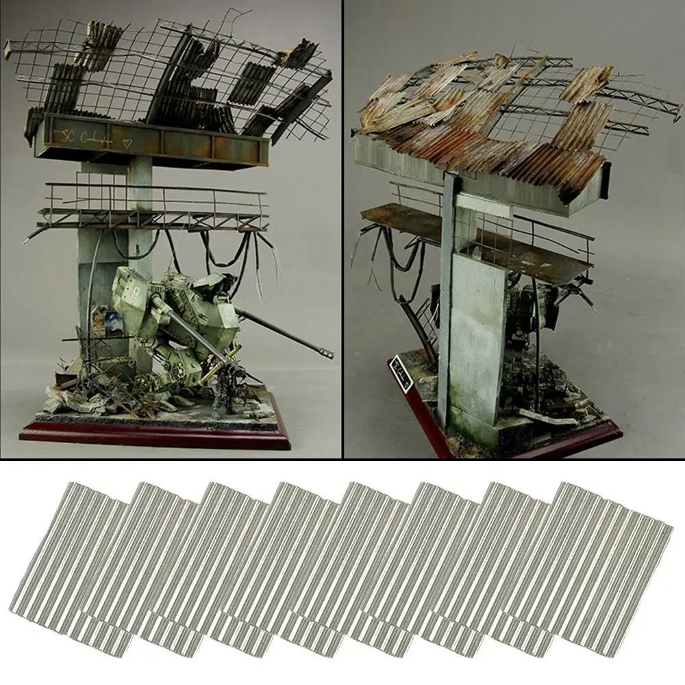 8PCS Material Building Making Sand Table Wargame Scenery Steel Shed Scene Model Miniature Corrugated 1/35 Scale Tile
