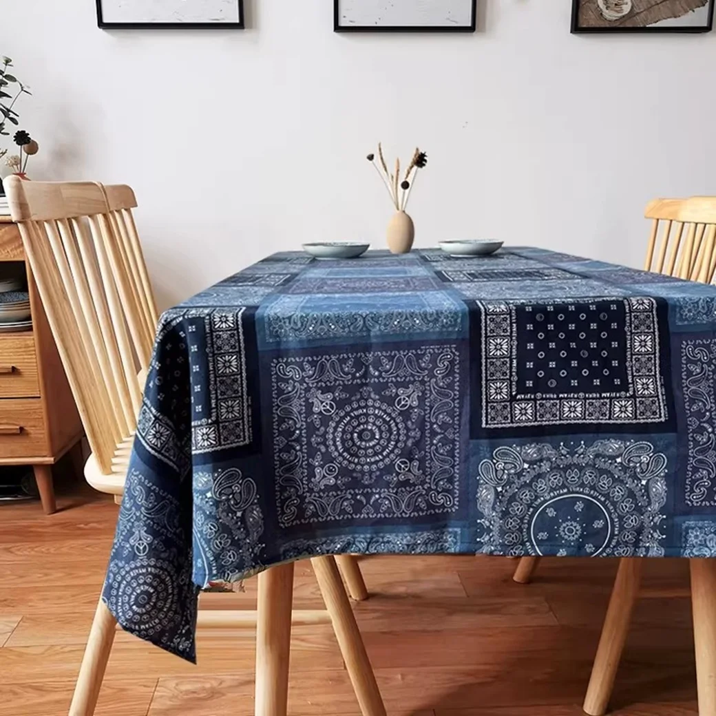 Retro Ethnic Style Cotton Linen Dining Tablecloth Rectangular Tea Table Cover for Homestay Restaurant