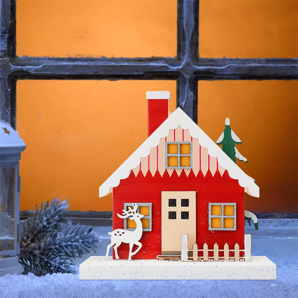 

Рождественские украшения для дома в кабине для Рождества, деревянные настольные украшения SCENARIO, праздничные мини-украшения