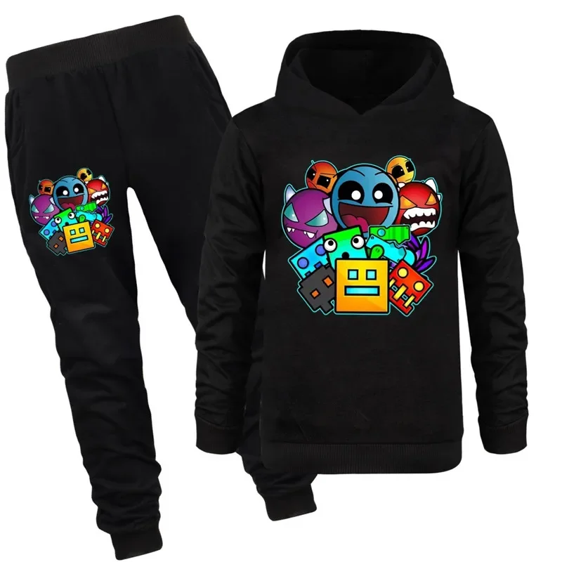 Kids angry Geometry Dash 3D print hoodies boys sweatshirts set spring fall casual tracksuit toddlers girl clothes birthday gifts