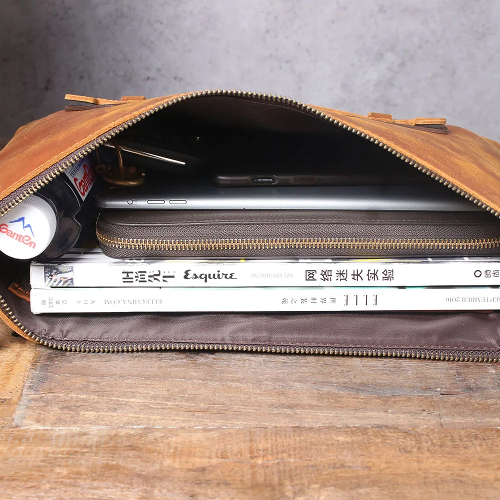 S.WORKER Clutch-Tasche aus echtem Vollnarben-Rindsleder, Herren-Handtasche, Vintage-Tasche, lässige Handtasche mit großem Fassungsvermögen für Herren – Detail 20