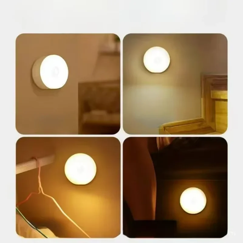Rechargeable LED Sensor Night Light USB Round Lamps Suitable for Bedroom Kitchen Stairs Corridor Wardrobe Cabinet Light