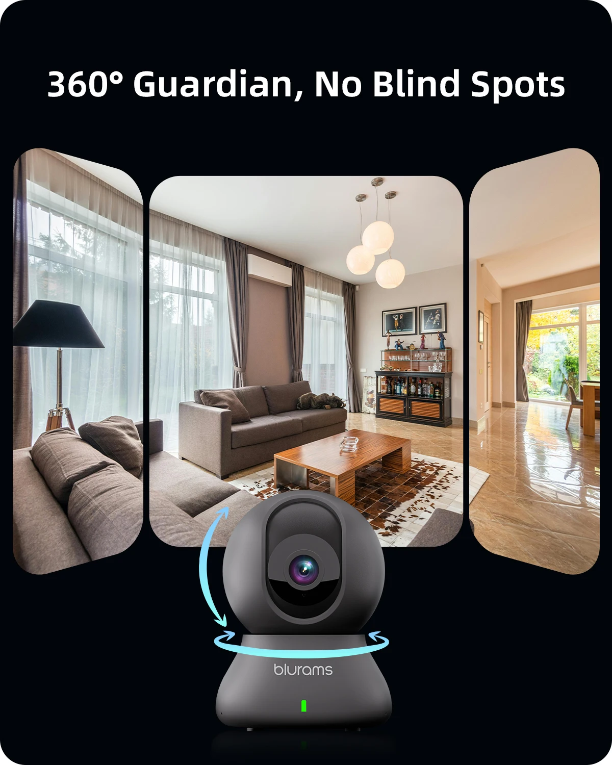 blurams 2K Al Detection & Tracking Security Camera Indoor, PTZ 360° Guardian, No Blind Spots, Color Night Vision,Google Play