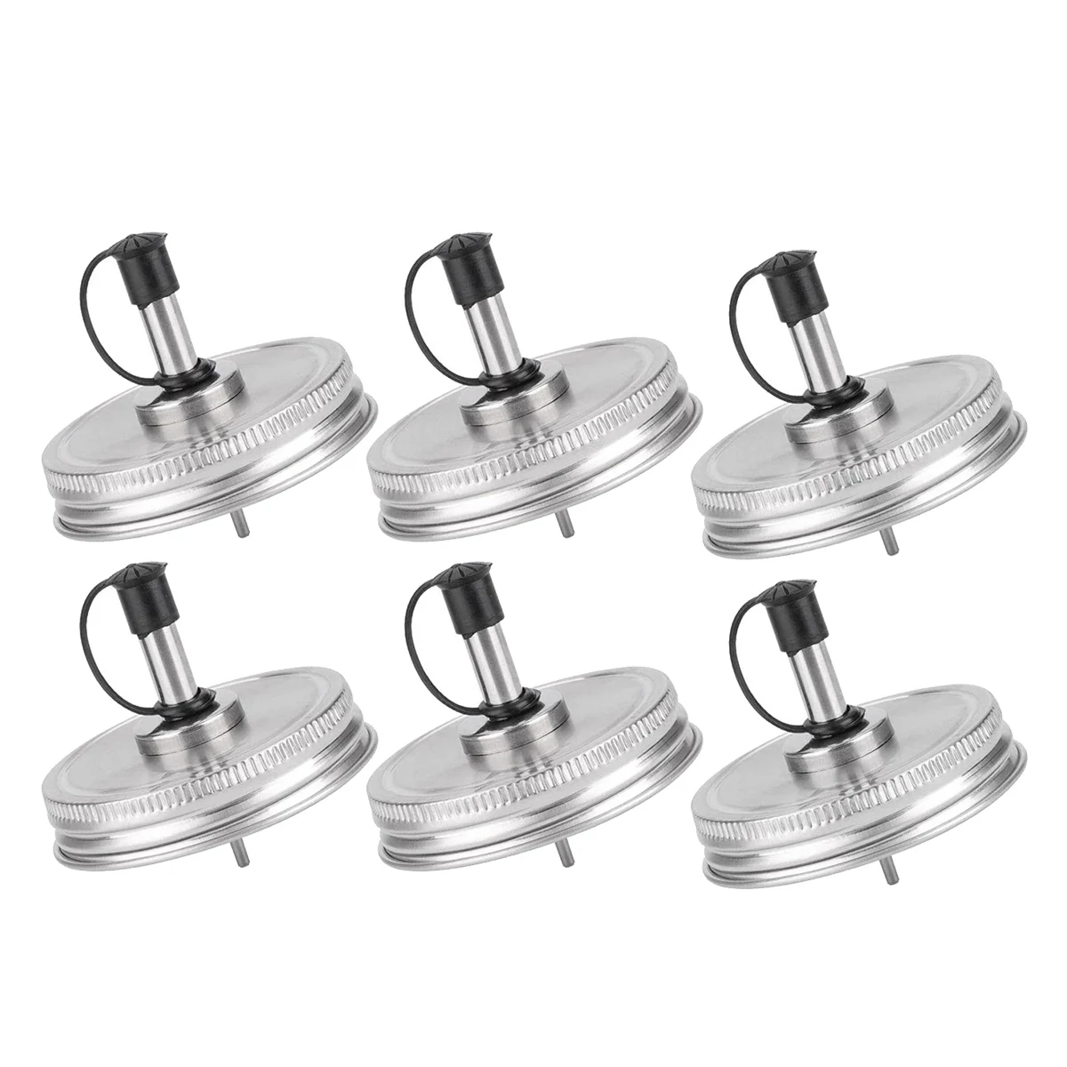 

6PCS Stainless Steel 70mm Regular Mouth Mason Jar Pour Spout Lids with Plastic Caps for Olive Oil Cocktail Dispenser