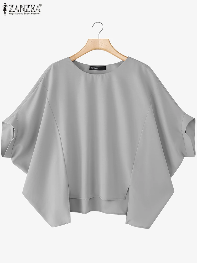 

ZANZEA Blusas Women Tops 2025 Casual Loose Bat-wing Sleeve Tunic Elegant O Neck Blusas Fashion Half Sleeve Solid Color Pullover